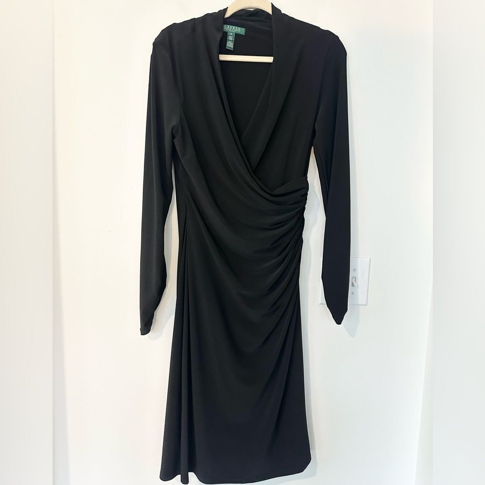 Lauren Ralph Lauren Black Faux Wrap Dress 12